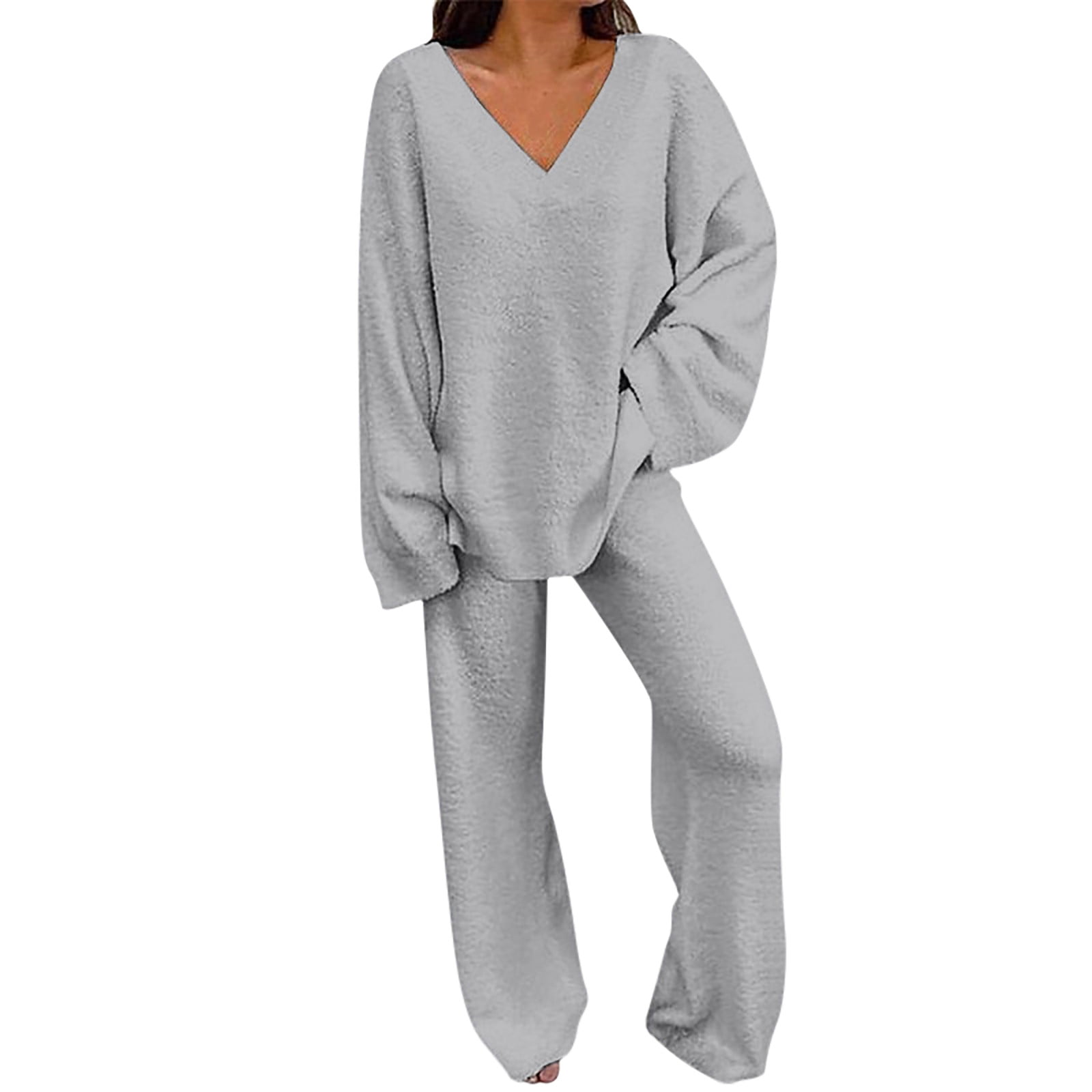 NACHILA Women's Bamboo Pajama Set - V Neck Long Sleeve Sleepwear With Pockets, Soft PJS S-4XL