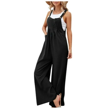 eileial Women's Summer Jumpsuits Boho Wide Leg Overalls Casual Loose Rompers with Pockets 2024(Black,S)