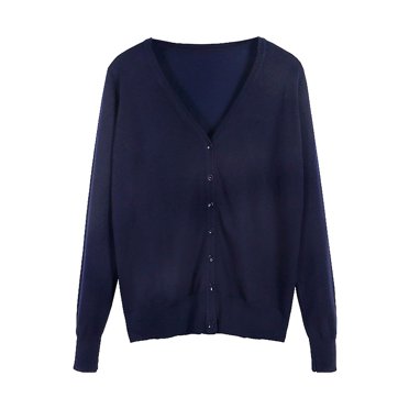 eileial Women's V Neck Sweaters Casual Open Front Button Down Cardigan Comfy Knit Outerwear Basic Solid Color Sweater Coat Fall,Navy XXL