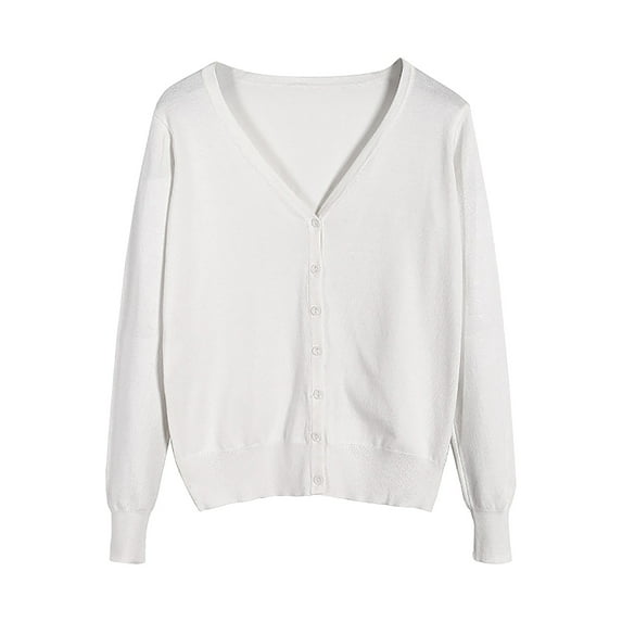 eileial Women's V Neck Sweaters Casual Open Front Button Down Cardigan Comfy Knit Outerwear Basic Solid Color Sweater Coat Fall,White XXL