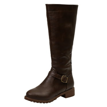 eileial Women's Wide Calf Knee High Pull on Fall Weather Winter Boots,Brown 9.5