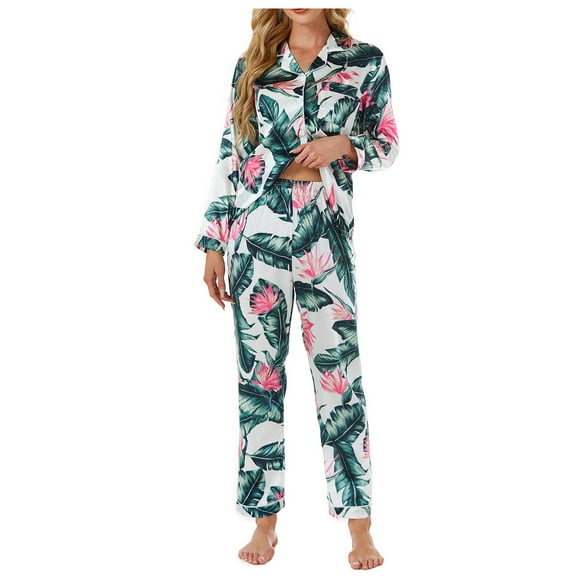 eileial Womens Cotton Pajamas Set Womens PJs Sleepwear for Women(Green,L)