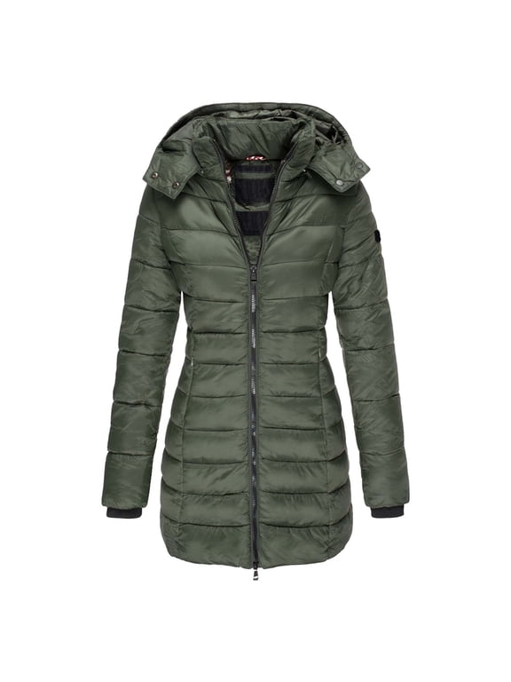 Womens Long Puffer Jackets Hooded Plus Size Casual Coats Full Zip Up Padded Warm Quilted Winter Coats,AG L
