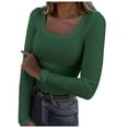 thumbnail image 1 of eileial Womens Long Sleeve Scoop Neck Ribbed Knit Fitted Casual Tops Tee Slim Basic Shirts Fall Going Out Sexy T-Shirts,Dark Green XXL, 1 of 5