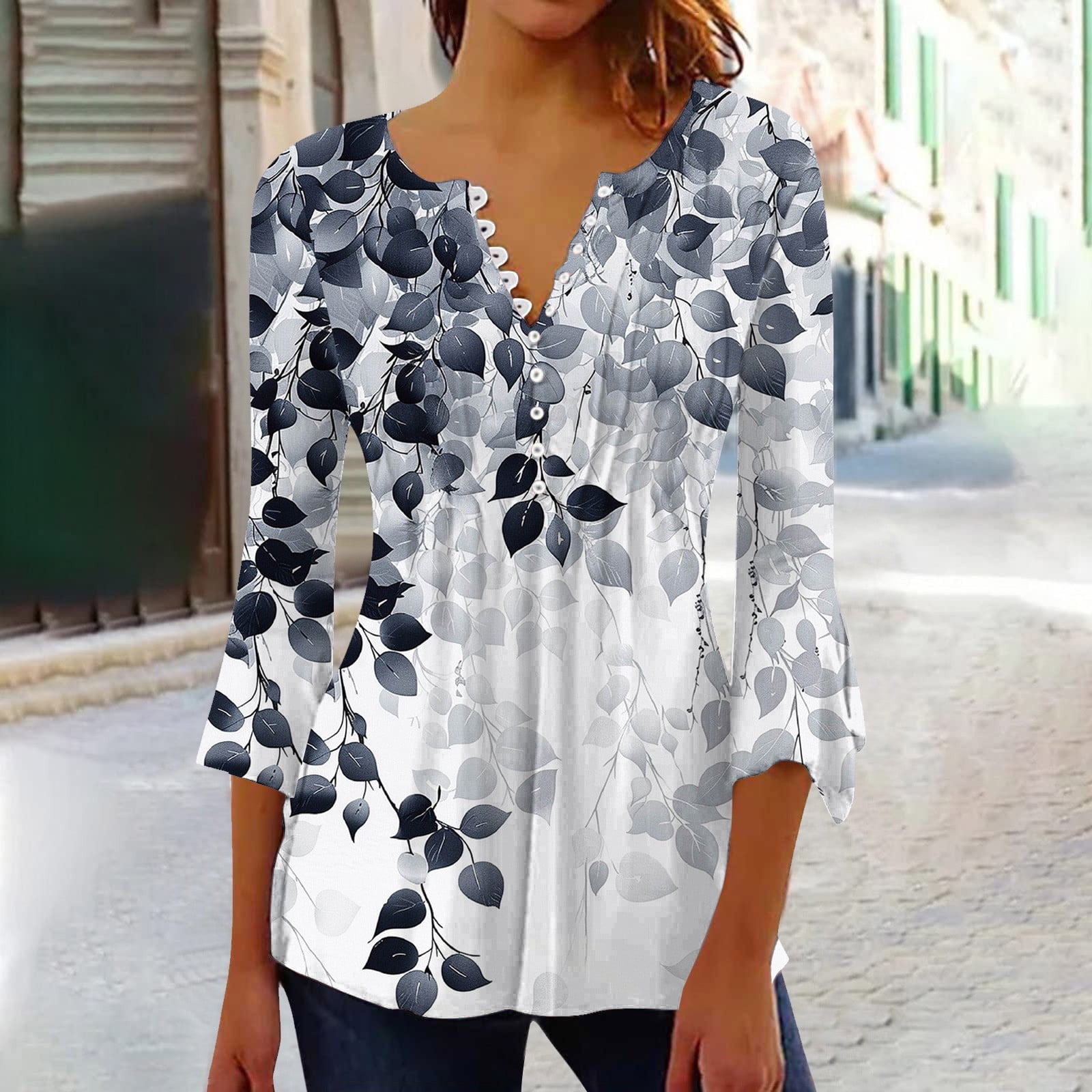 eilrgd 3/4 Length Sleeve Womens Tops Casual Loose Ladies Tops Floral