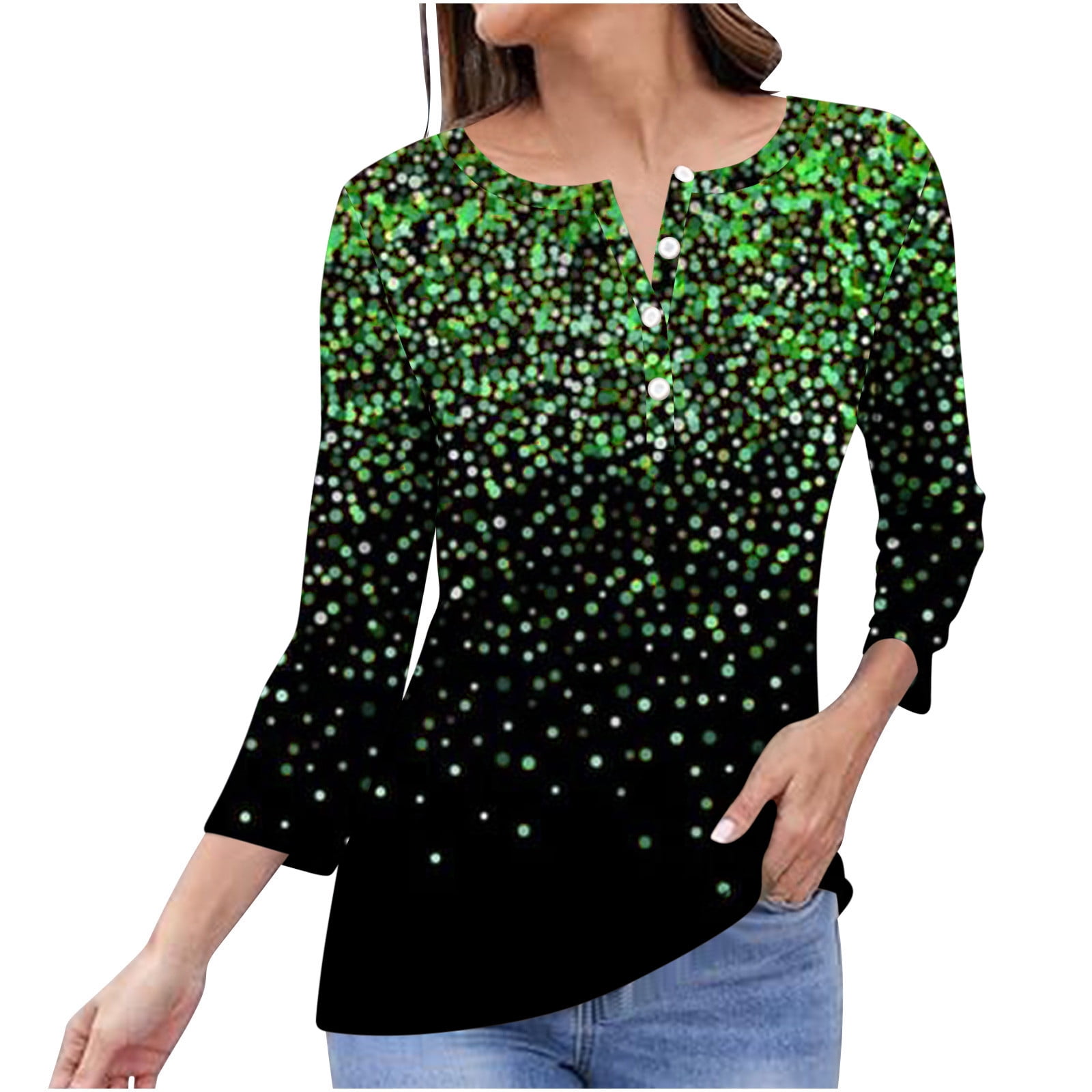 eilrgd Long Sleeve Womens Tops Trendy Graphic Button Down Tops Plus