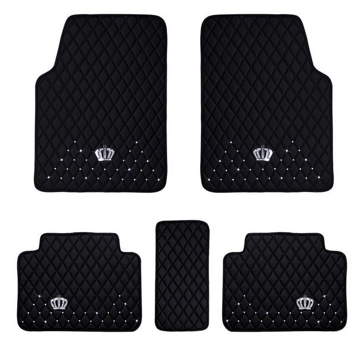 eing All Weather Pu Leather Floor Mats for Car SUV & Truck - 5 Pack/Set (Front & Rear), Heavy Duty Protection,Crown Car Floor Cushion,Black