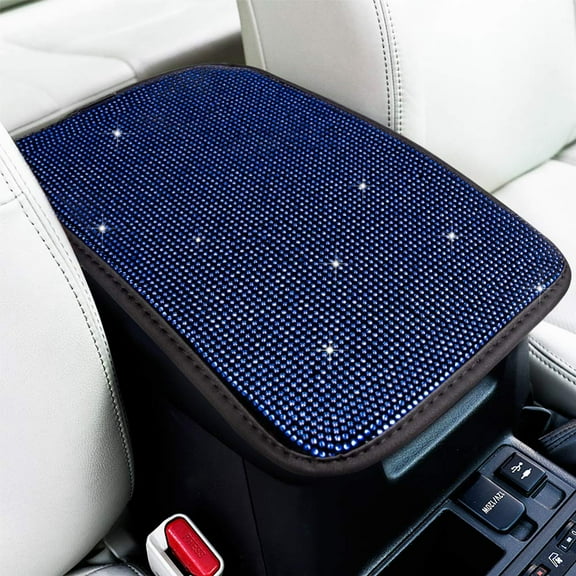eing Auto Center Console Pad Crystal Bling Car Armrest Seat Box Cover Protector Universal Fit Diamond Car Decor Accessories for Women,13.97"x8.66",Blue