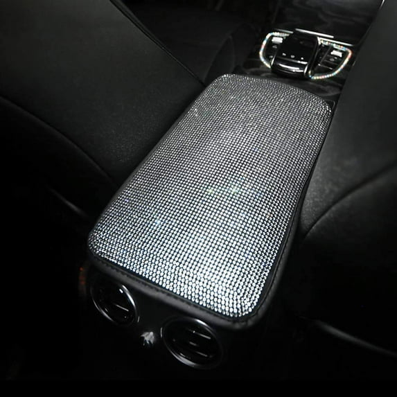 eing Auto Center Console Pad Crystal Bling Car Armrest Seat Box Cover Protector Universal Fit Diamond Car Decor Accessories for Women,13"x8.66",White