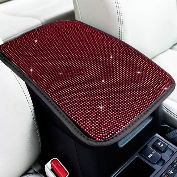 eing Auto Center Console Pad Crystal Bling Car Armrest Seat Box Cover Protector Universal Fit Diamond Car Decor Accessories for Women,13.97"x8.66",Red