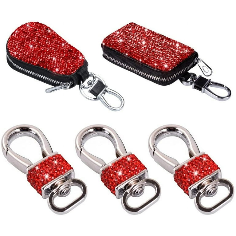 eing Car Key Case Leather Auto Smart Keychain Holder Metal Hook and Keyring  Zipper Bag for Remote Key Fob, Bling Crystal Key Ring with Pouch Bag,Handbag  Charms Purse Keychain for Women - (