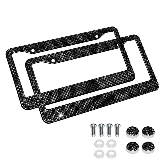 eing Car License Plate Frames Bling Crystal Diamonds Car Exterior Accessory for Women Girls,2pcs - Black