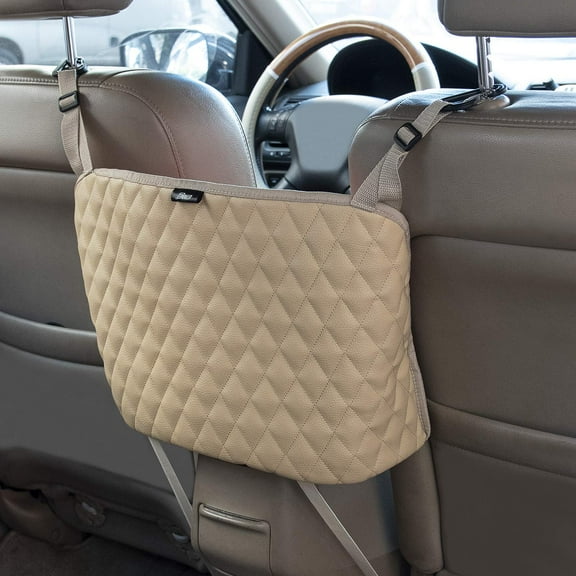 eing Car Organizers And Storage Purse Holder, Large Capacity Car Net Pocket Handbag Holder, Automotive Consoles & Backseat Organizer, Leather Back Seat Bag Between Car Front Seats, Beige