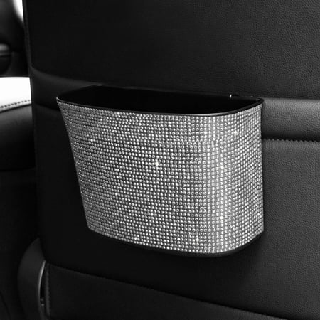 eing Car Trash Can Bling Crystal Auto Storage Pockets,100% Leak Proof Car Trash Container Car Garbage Bag Hanging for Backside/Gearshift/Center Console,White