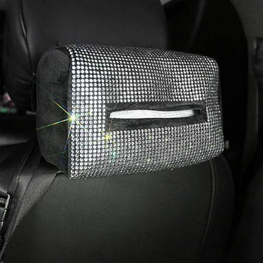 eing Luxury Bling Car Sun Visor Tissue Case Holder Paper Towel Bag Cover Plush Auto Tissue Box Back Seat Headrest Hanging Napkin Clip,White