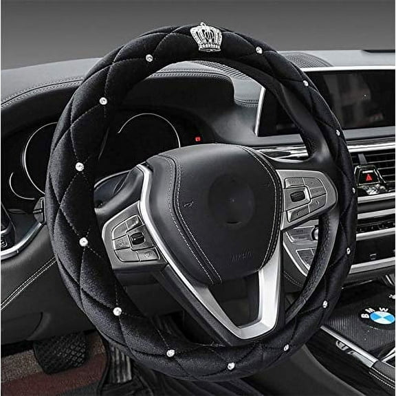 eing Plush Steering Wheel Cover,Bling Crystal Crown Steering Wheel Cover Universal Fit 15" Car Wheel Protector for Women Girls