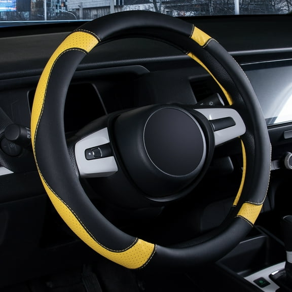 eing Steering Wheel Cover for Car,Truck,SUV and More,Universal 15 inch,Anti-Slip,Sporty and Soft(Black&Yellow)