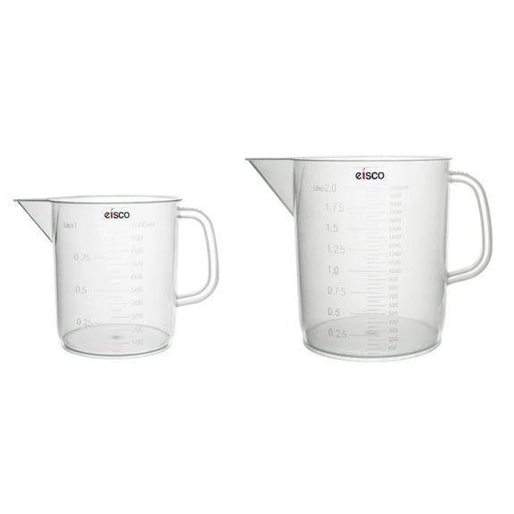 eisco labs 2 polypropylene beakers with handles and spouts, 1000ml (w/ 50ml graduations), 2000ml (w/ 50ml graduations)