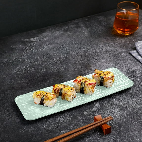 ejas rectangulares largas de plástico para sushi y pasteles, ideales para fiestas y entretenimiento.