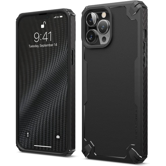 elago Armor Compatible with iPhone 13 Pro Max Case 6.7 Inch - Heavy-Duty Protective Case, Carbon Fiber Texture, Tough Rugged Design, Shockproof Bumper Cover, Full Body Protection, Premium TPU (Black)