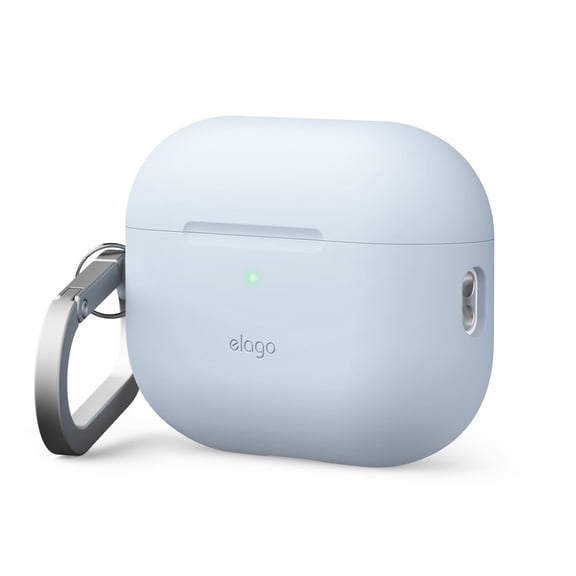 elago Compatible with AirPods Pro 3 Case - Premium Silicone Case with Carabiner, Supports Wireless Charging, Shock Resistant, Full Protection, Headphone Accessories (Light Blue)