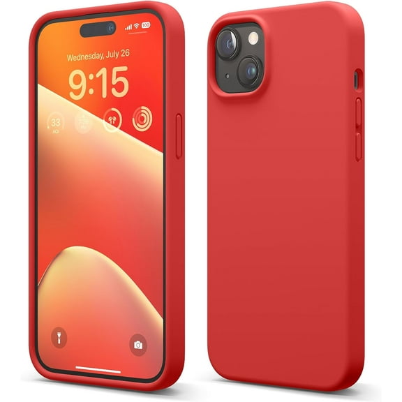 elago Compatible with iPhone 15 Plus Case, Liquid Silicone Case, Full Body Protective Cover, Shockproof, Slim Phone Case, Anti-Scratch Soft Microfiber Lining, 6.7 inch (Red)