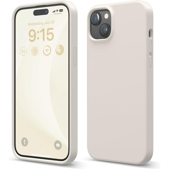 elago Compatible with iPhone 15 Plus Case, Liquid Silicone Case, Full Body Protective Cover, Shockproof, Slim Phone Case, Anti-Scratch Soft Microfiber Lining, 6.7 inch (Stone)