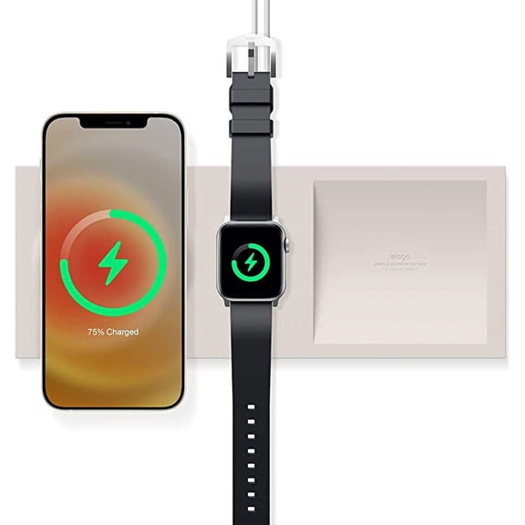 elago MS Magsafe Charging Tray Duo Compatible with MagSafe and Compatible with Apple Watch Charger - Compatible with iPhone 12 Models and Apple Watch [Stone] [Charger Not Included]