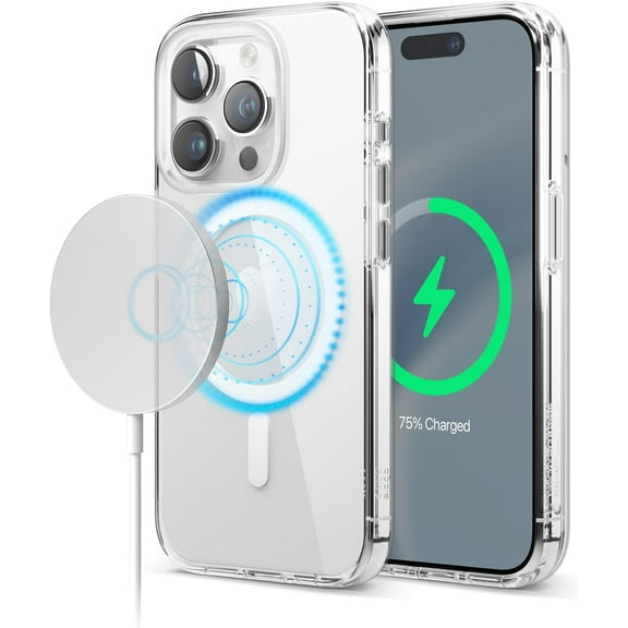 elago Magnetic Hybrid Clear Case Compatible with iPhone 15 Pro Case, Compatible with MagSafe, 6.1", US Military Grade Drop Protection, PC + TPU Hybrid Technology, Reduced Yellowing (White)