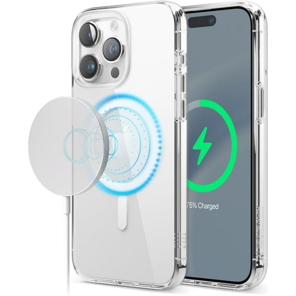 elago Magnetic Hybrid Clear Case Compatible with iPhone 15 Pro Max Case, Compatible with MagSafe, 6.7", US Military Grade Drop Protection, PC + TPU Hybrid Technology, Reduced Yellowing (White)