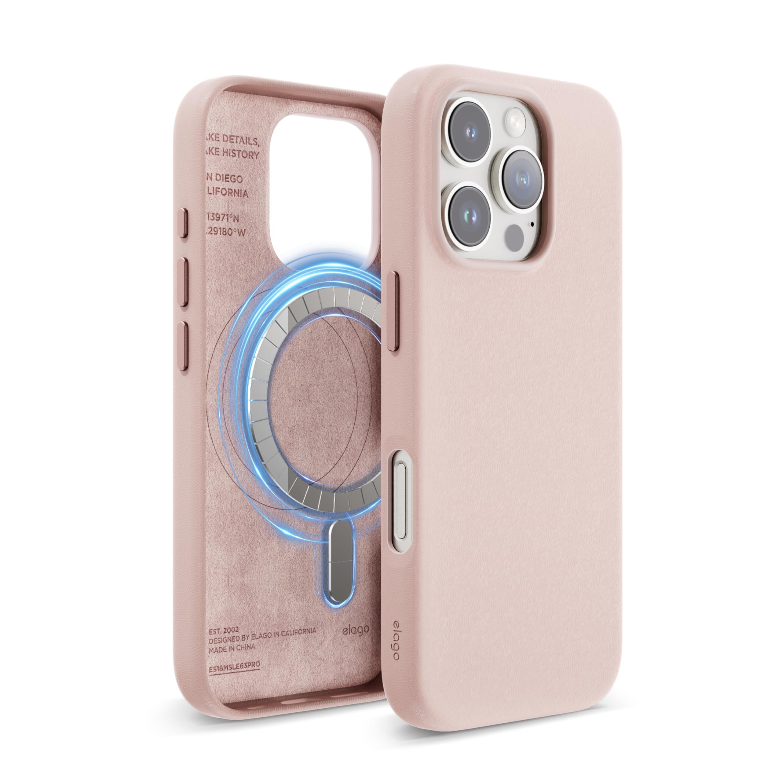 elago Magnetic Leather Case Compatible with iPhone 16 Pro Case, Compatible with All MagSafe Accessories, 6.3 inch - Built-in Magnets, Vegan Leather, Shockproof, Water-Resistant [Lovely Pink]
