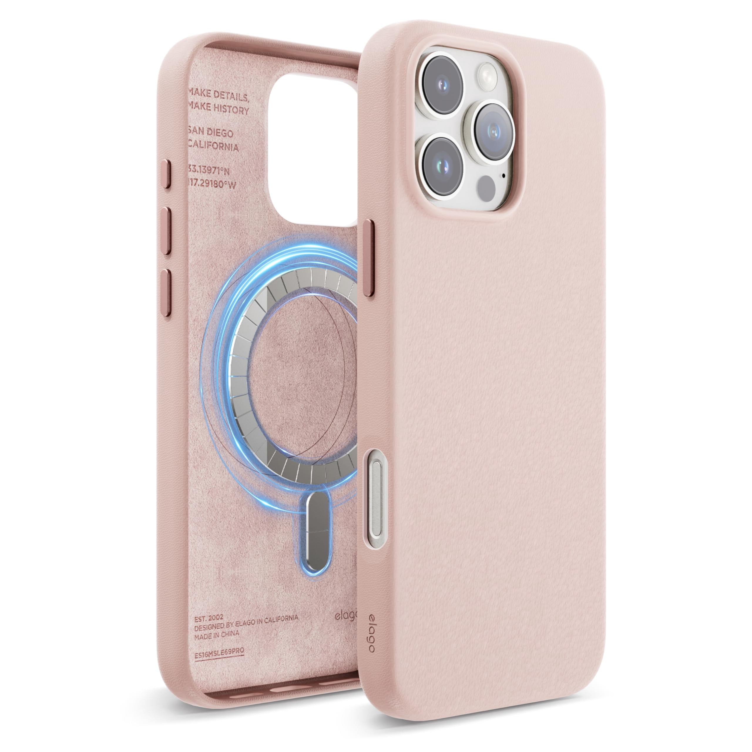 elago Magnetic Leather Case Compatible with iPhone 16 Pro Max Case, Compatible with All MagSafe Accessories, 6.9 inch - Built-in Magnets, Vegan Leather, Shockproof, Water-Resistant [Lovely Pink]