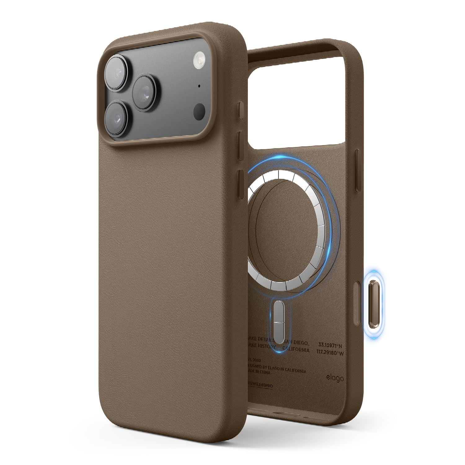 elago Magnetic Leather Case Compatible with iPhone 17 Pro Max Case, All MagSafe Accessories, 6.9 inch - Built-in Magnets, Durable Vegan Leather, Shockproof, Water-Resistant [Taupe]