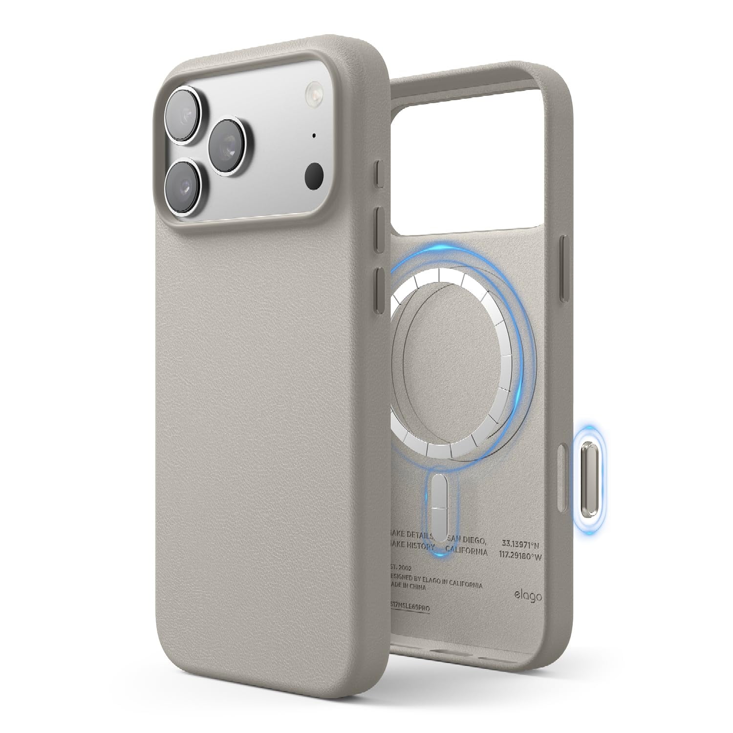 elago Magnetic Leather Case Compatible with iPhone 17 Pro Max Case, All MagSafe Accessories, 6.9 inch - Built-in Magnets, Durable Vegan Leather, Shockproof, Water-Resistant [Light Grey]