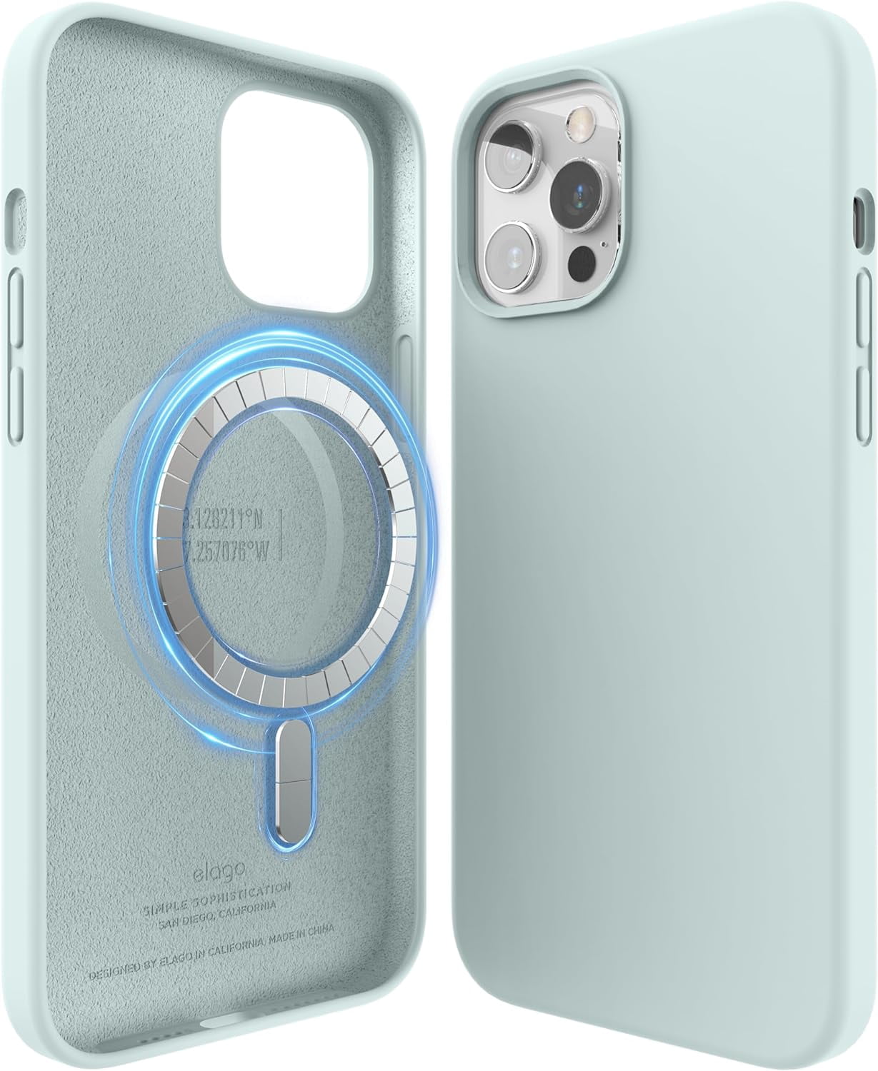 elago Magnetic Silicone Case Compatible with iPhone 12 and Compatible with iPhone 12 Pro 6.1 Inch - Built-in Magnets, Compatible with All MagSafe Accessories (Mint)