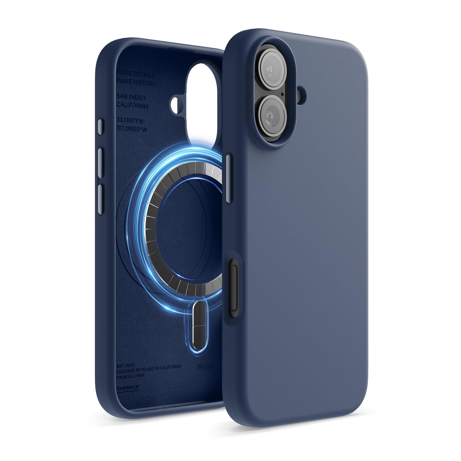 elago Magnetic Silicone Case Compatible with iPhone 16 Case 6.1 Inch Compatible with All MagSafe Accessories - Built-in Magnets, Soft Grip Silicone, Shockproof [Jean Indigo]