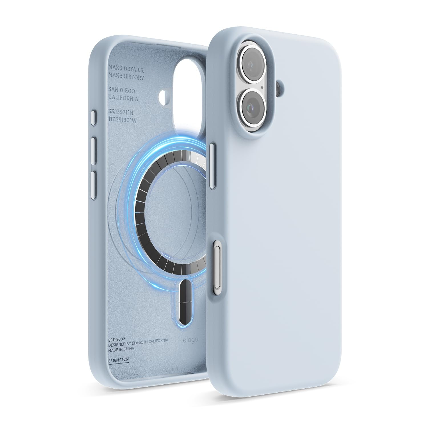 elago Magnetic Silicone Case Compatible with iPhone 16 Case 6.1 Inch Compatible with All MagSafe Accessories - Built-in Magnets, Soft Grip Silicone, Shockproof [Light Blue]