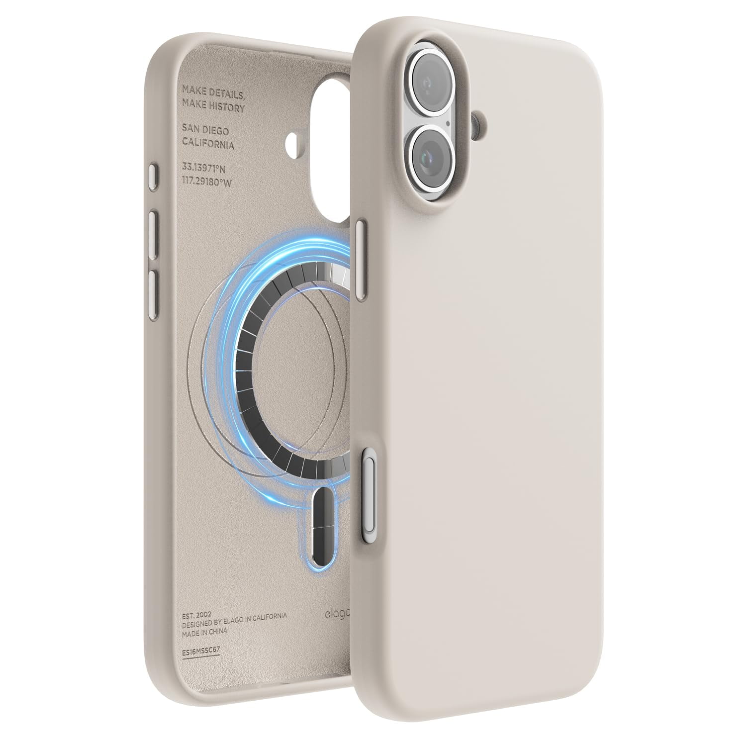 elago Magnetic Silicone Case Compatible with iPhone 16 Plus Case 6.7 Inch Compatible with All MagSafe Accessories - Built-in Magnets, Soft Grip Silicone, Shockproof [Stone]