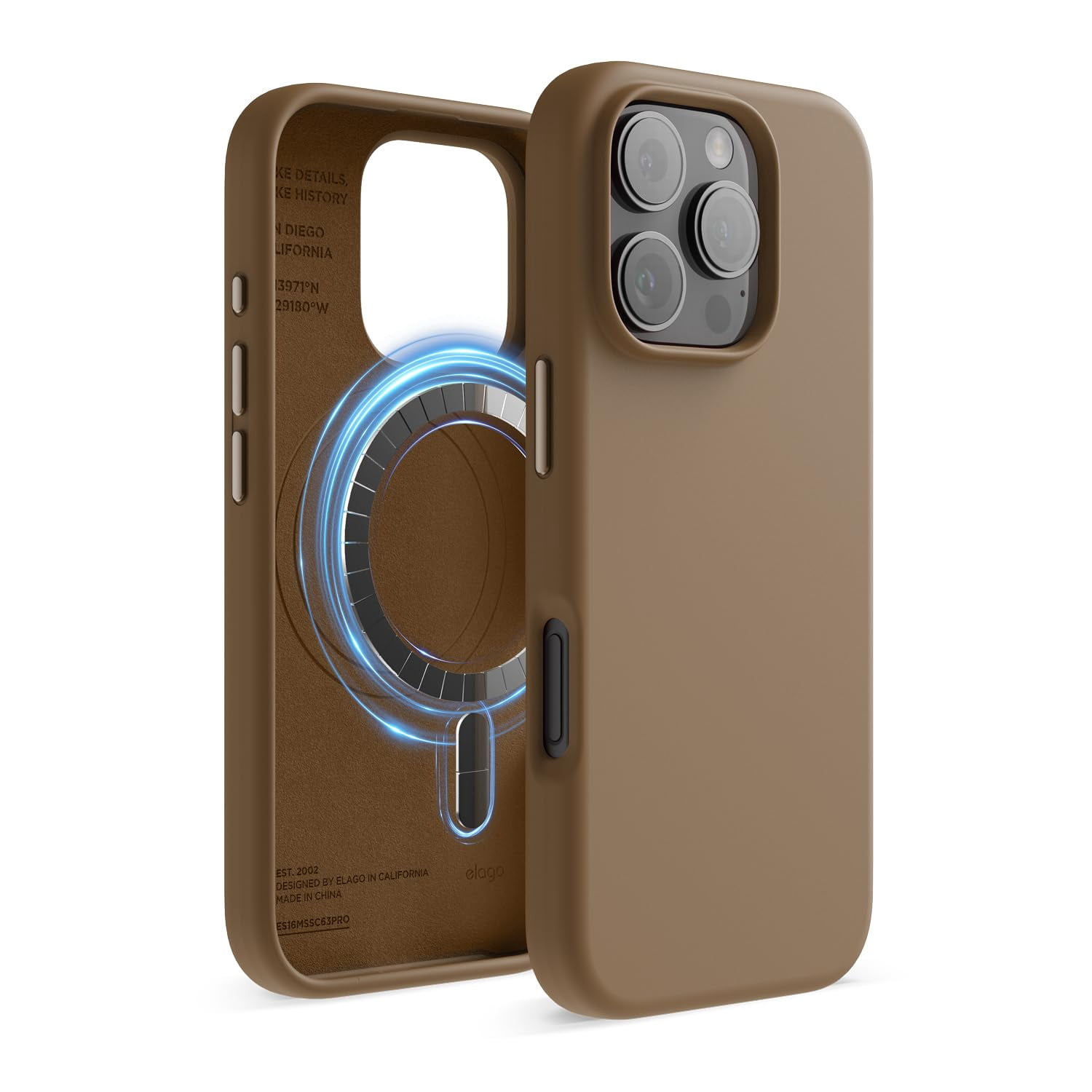 elago Magnetic Silicone Case Compatible with iPhone 16 Pro Case 6.3 Inch Compatible with All MagSafe Accessories - Built-in Magnets, Soft Grip Silicone, Shockproof [Brown]