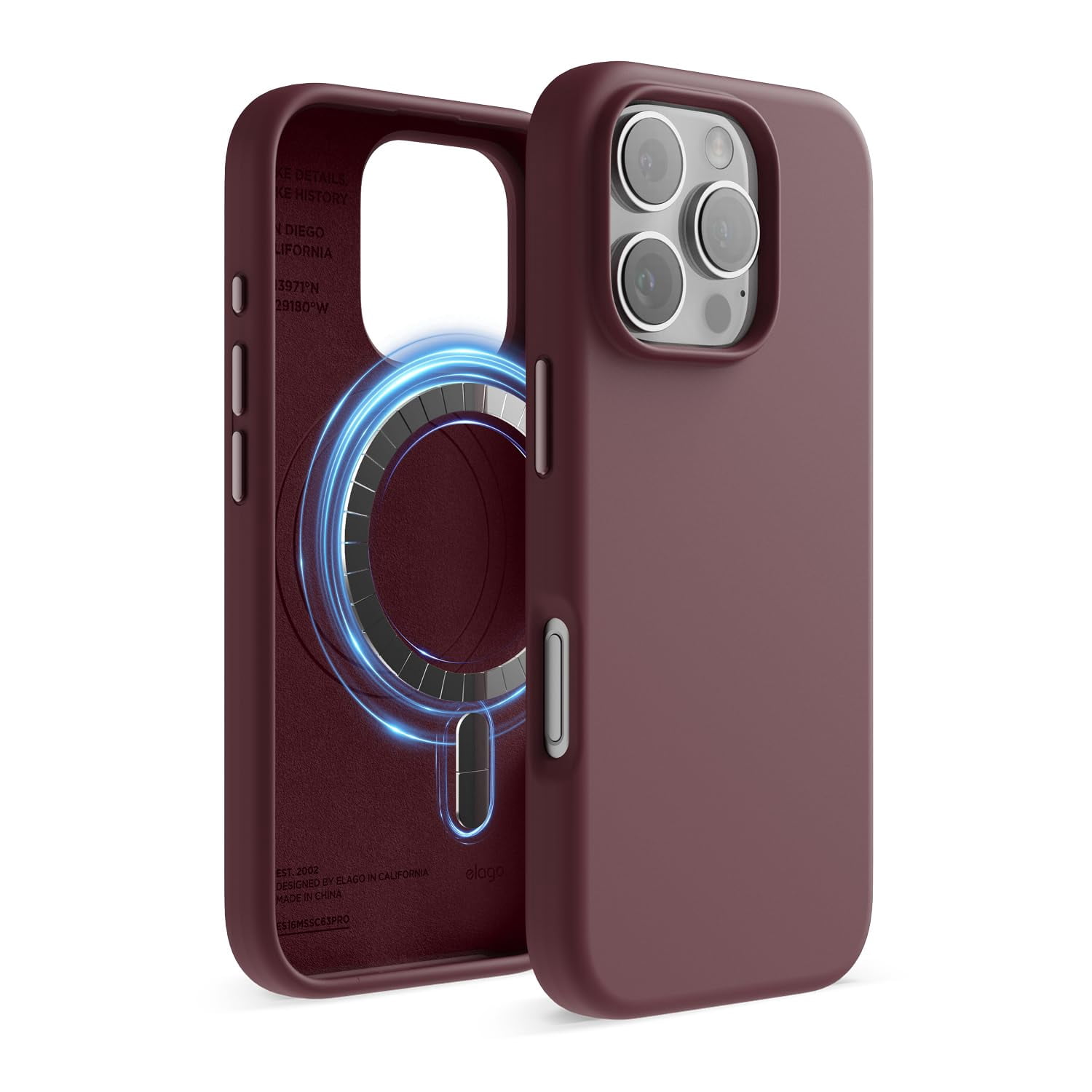 elago Magnetic Silicone Case Compatible with iPhone 16 Pro Case 6.3 Inch Compatible with All MagSafe Accessories - Built-in Magnets, Soft Grip Silicone, Shockproof [Burgundy]