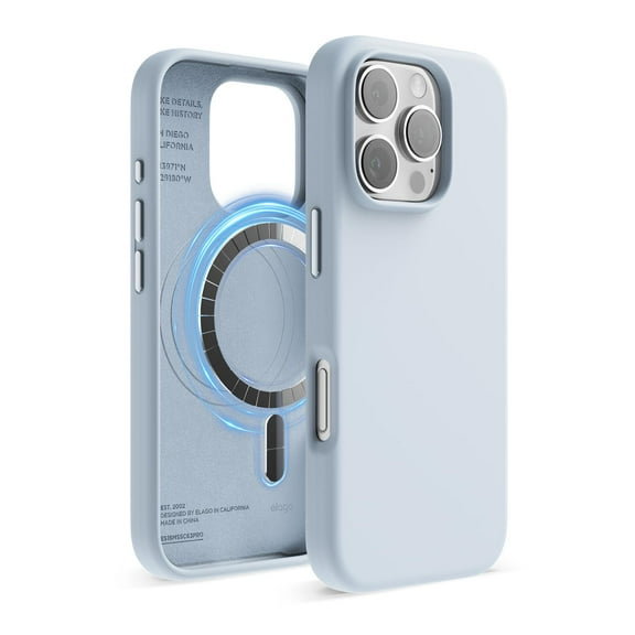 elago Magnetic Silicone Case Compatible with iPhone 16 Pro Case 6.3 Inch Compatible with All MagSafe Accessories - Built-in Magnets, Soft Grip Silicone, Shockproof [Light Blue]