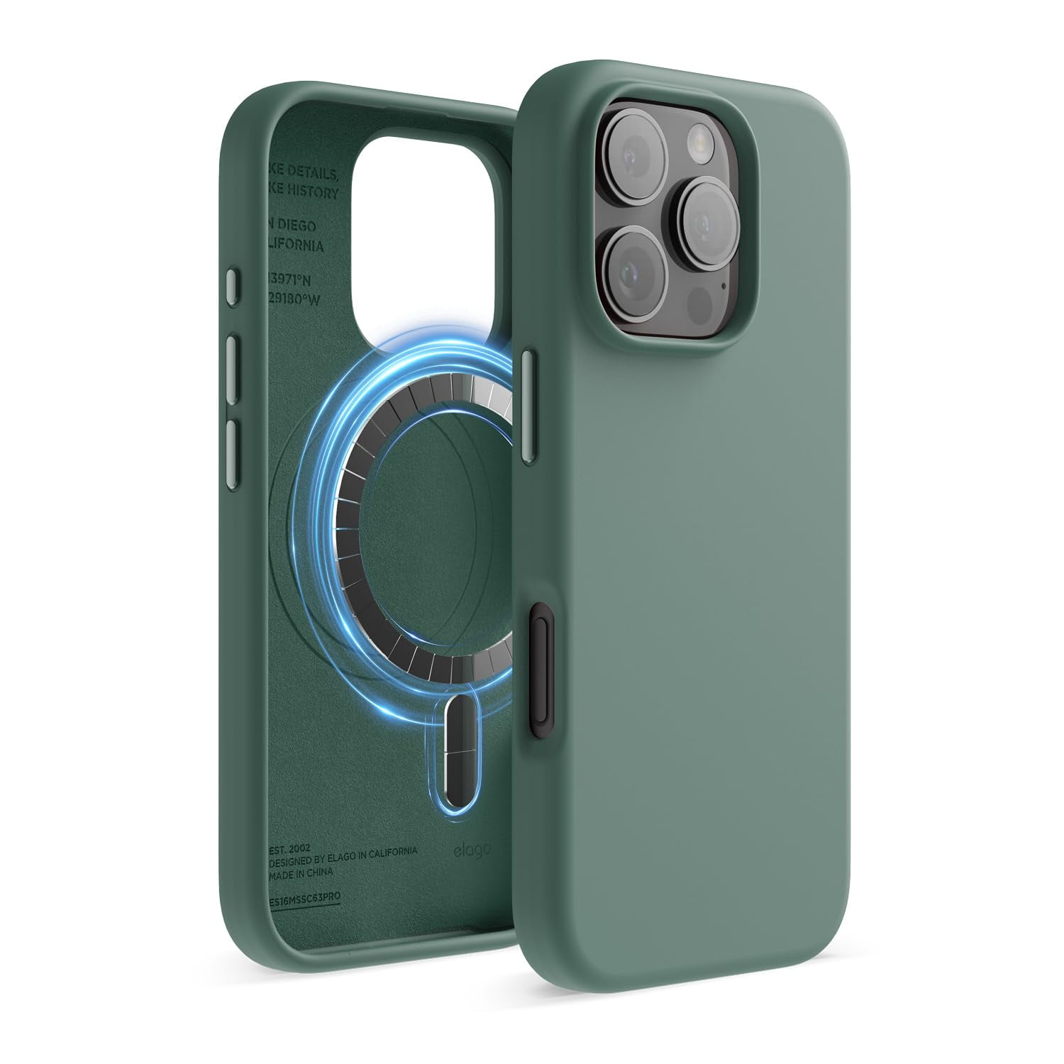 elago Magnetic Silicone Case Compatible with iPhone 16 Pro Case 6.3 Inch Compatible with All MagSafe Accessories - Built-in Magnets, Soft Grip Silicone, Shockproof [Midnight Green]