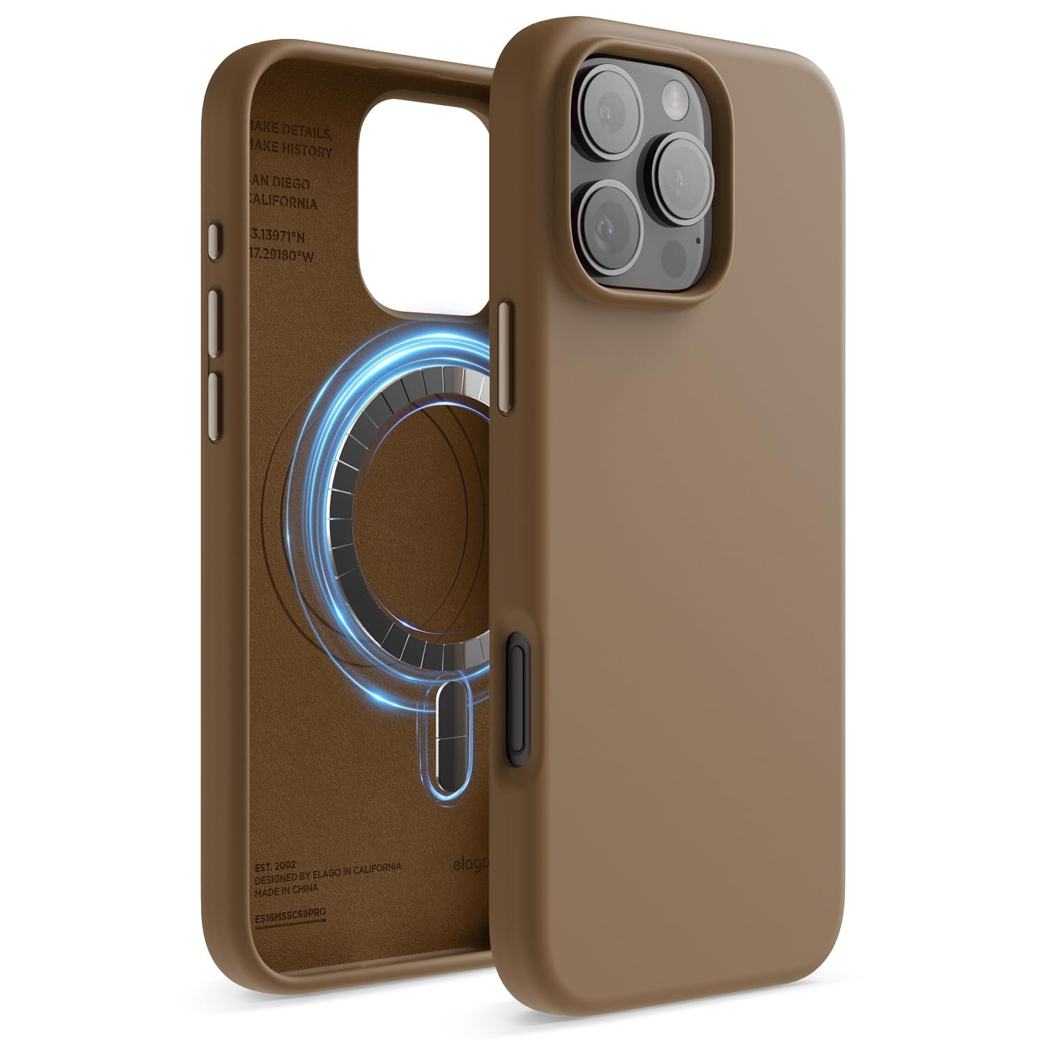 elago Magnetic Silicone Case Compatible with iPhone 16 Pro Max Case 6.9 Inch Compatible with All MagSafe Accessories - Built-in Magnets, Soft Grip Silicone, Shockproof [Brown]