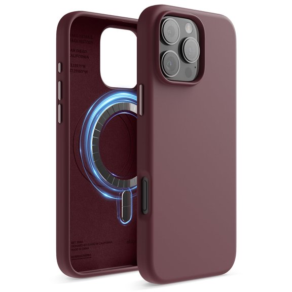 elago Magnetic Silicone Case Compatible with iPhone 16 Pro Max Case 6.9 Inch Compatible with All MagSafe Accessories - Built-in Magnets, Soft Grip Silicone, Shockproof [Burgundy]