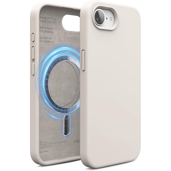 elago Magnetic Silicone Case Compatible with iPhone 17e & 16e Case Compatible with All MagSafe Accessories - Built-in Magnets, Soft Grip Silicone, Shockproof (Stone)