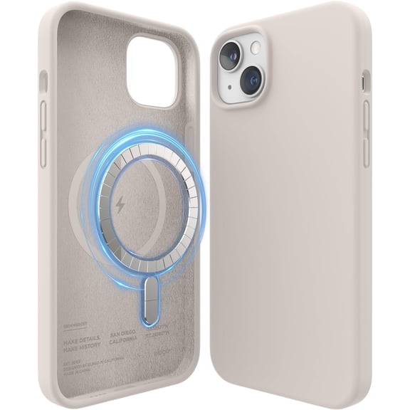 elago Magnetic Silicone Case for MagSafe iPhone 14 Plus 6.7 inch - Built-in Magnets, Compatible with All MagSafe Accessories (Stone)