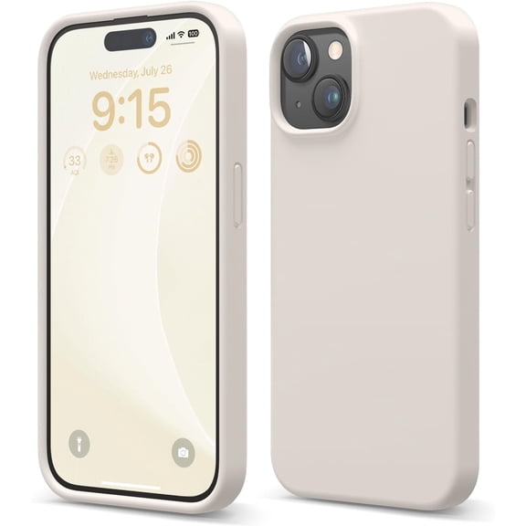 elago iPhone 15 Case, Liquid Silicone Case, Full Body Protective Cover, Shockproof, Slim Phone Case, Anti-Scratch Soft Microfiber Lining, 6.1 inch (Stone)