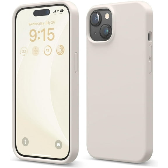 elago iPhone 15 Case, Liquid Silicone Case, Full Body Protective Cover, Shockproof, Slim Phone Case, Anti-Scratch Soft Microfiber Lining, 6.1 inch (Stone)