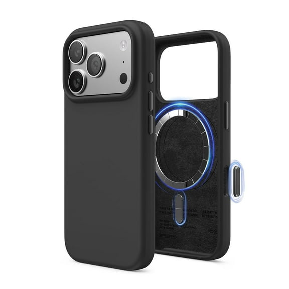 elago for iPhone 17 Pro Case, Premium Magnetic Silicone Case, Compatible with MagSafe, Liquid Silicone Material, Protective Cover, Shockproof, Slim Phone, 6.3 inch (Black)