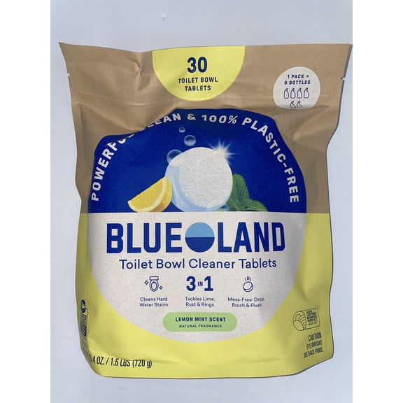 Blueland Toilet Bowl Cleaner Tablets, Lemon Mint Scent, 30 Count, Plastic-Free Cleaning Tablets, 3-in-1 Hard Water & Limescale Remover